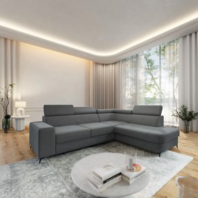 Masseno Narożnik ALVORO z funkcją spania i pojemnikiem na pościel Narozniki L, Rozkładana sofa - Szary, MATT VELVET 85