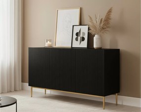 Komoda Nicole 150 cm z szufladami i półkami - czarny mat / złote nóżki