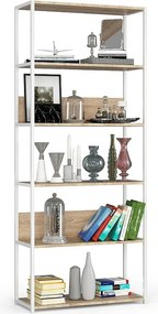 Regał loft AKORD metalowy Biały 80 cm kolor Dąb Sonoma mat 6 półek 80x32x192 cm