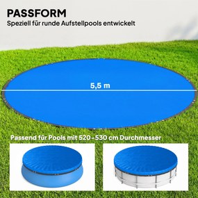 Outsunny Okrągła Pokrywa Basenowa Ø 550 cm, Wodoodporna i Pyłoszczelna, z Linką Napinającą, na Zimę i Lato, Niebieska | Aosom PL