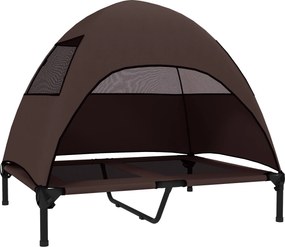 PawHut Leżanka dla Psa na Zewnątrz z Dachem, Podwyższone Łóżko dla Dużych Psów, 91 x 76 x 90 cm, Kawa