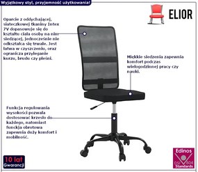 Czarny siatkowy fotel biurowy bez podłokietników - Ciemnoszare 4X