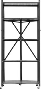Półka Składana SucceBuy Mobilna, 5 Poziomów, Półka Składana na Kółkach, 71x38x163 cm, Wytrzymały Metal, Obciążenie Statyczne 340 kg Dynamiczne 90,7 kg