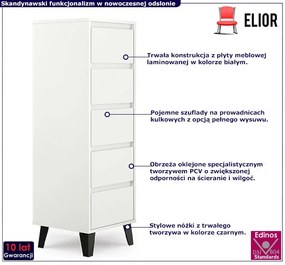 Wysoka biała komoda z 5 szufladami - Egner 6X