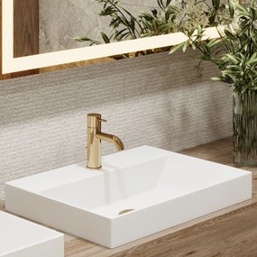 Umywalka z konglomeratu blatowa prostokątna biała NAVI | Różne rozmiary | Z otworem na baterię lub bez : Otwory na baterię - Bez otworów, Rozmiar - 70 x 45 cm