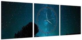 Obraz nocnego nieba z gwiazdami (z zegarem) (90x30 cm)