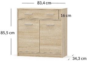 Komoda Dwudrzwiowa z Szufladą Wąska Drewniana do Salonu DEW 83 cm Dąb sonoma Nowoczesna