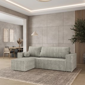 Masseno Narożnik RAVELO z funkcją spania i pojemnikiem na pościel Narozniki L, Rozkładana sofa - Jasnoszary, TILIA 83