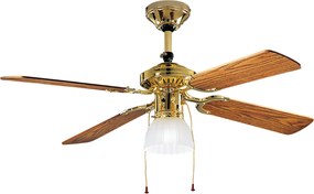Wentylator sufitowy Perenz 7064 OL z mosiądzu z oświetleniem, Ø105 cm, 4 łopatki, 3 prędkości, silnik AC 50 W, gniazdo E27