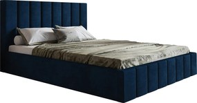 Łóżko tapicerowane 180x200 cm Moris - przeszywane zagłowie, pojemnik na pościel - welur niebieski (Kronos 09)