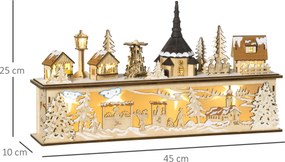 HOMCOM Dekoracja Bożonarodzeniowa, zasnowione miasteczko, 10 diod LED, ciepłe światło, sklejka, 45 x 10 x 25 cm