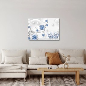 Obraz na szkle - Niebieskie łabędzie (70x50 cm)
