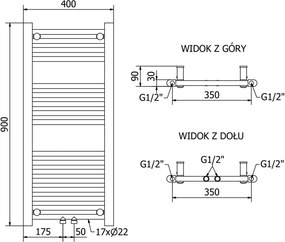 Mexen Mars grzejnik łazienkowy 900 x 400 mm, 309 W, biały - W110-0900-400-00-20