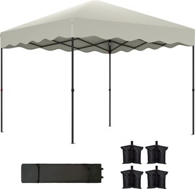 Outsunny 3 x 3 m Składany Pawilon, Regulowany Wysokością Pawilon Ogrodowy, z Torbą na Kółkach, do Ogrodu, Tarasu, Metal, Tkanina, Kremowy