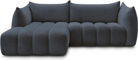Ciemnoniebieski narożnik z materiału bouclé (lewostronny/z szezlongiem) Azra – Bobochic Paris