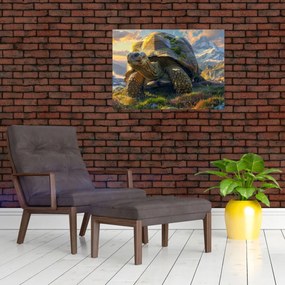 Obraz na szkle - Żółw i górski krajobraz (70x50 cm)