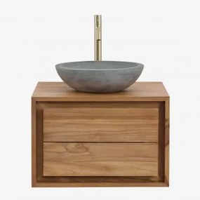 Zestaw Wiszących Mebli Łazienkowych Z Drewna Tekowego Jabari Drewno Tekowe & Okrągły Szary Cement Ø40 Cm - Sklum