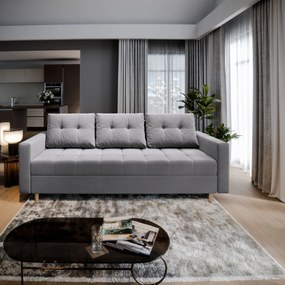 Masseno Sofa MILO z funkcją spania i pojemnikiem na pościel, Rozkładana sofa - Jasnoszary, PAROS 05