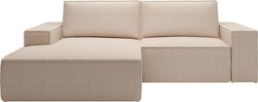 Kanapa narożna mała lewostronna rozkładana z beżowej tkaniny teksturowanej AMELIA