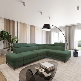 Masseno Narożnik AVISE z funkcją spania i pojemnikiem na pościel Narozniki L, Rozkładana sofa - Zielony, QUELLE 37