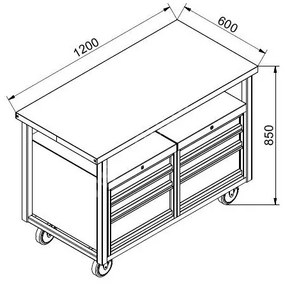Stół warsztatowy mobilny GD, 2 szafki, 1190 x 600 x 850 mm, niebieski