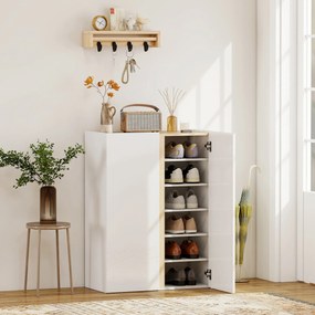 HOMCOM Szafka na buty z funkcją Soft-Close, 6-poziomowy design bez uchwytów, pomieści do 18 par, do przedpokoju, korytarza, drewno, biała