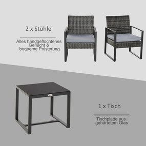 Outsunny Komplet stolik z krzesłami z technorattanu, 3-częściowy Komplet wypoczynkowy 63 cm x 57 cm x 76 cm