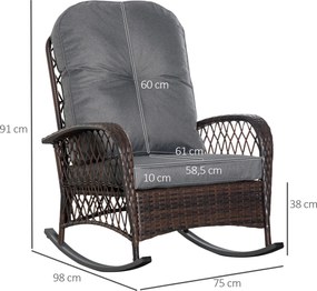 Outsunny fotel bujany z poduszką meble ogrodowe krzesło ogrodowe PE rattan brązowy