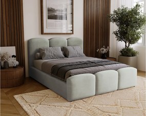 BESILIO Łóżko tapicerowane sypialniane 180x200 Camille - łóżko z pojemnikiem i stelażem drewnianym, - Szary