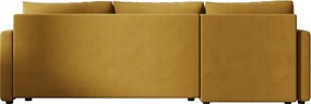 Rozkładana narożna sofa VENORIA 220x143 cm, musztardowa, uniwersalna + 2 poduszki GRATIS