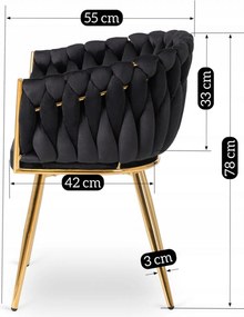 Krzesło Tapicerowane Plecione do Salonu CAPI Czarne Welurowe do Toaletki Nowoczesne Glamour