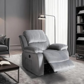 Fotel Masujący ARON Elektryczny Rozkładany z Podnóżkiem Szary Welurowy Nowoczesny