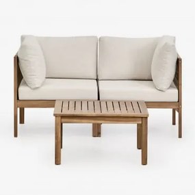 Zestaw Do Salonu Z Modułową Sofą 2-częściową Z Podłokietnikami Oraz Stolikiem Kawowym Z Drewna Akacjowego Branson Gardenia Biel & Akacja Brąz - Sklum