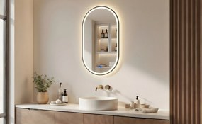 Owalne lustro z podświetleniem LED w czarnej aluminiowej ramie