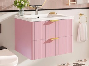 Wiszące meble łazienkowe - z ceramiczną umywalką - z 2 szufladami - Różowy​ (bateria nie jest wliczona w cenę)