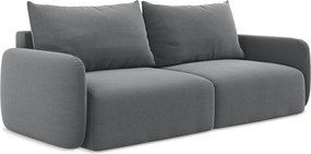 Szara aksamitna rozkładana/ze schowkiem sofa 238 cm Kalena – Makamii