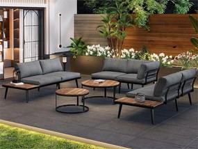 Modułowy salon ogrodowy z żelaza ocynkowanego i drewna akacjowego - 6 osób - 2 stoły w stylu gniazdowym - Szary