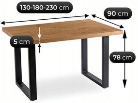 Stół Prostokątny Rozkładany TOMAS 130-230 cm Dąb Złoty/Czarny do Jadalni Nowoczesny Loft