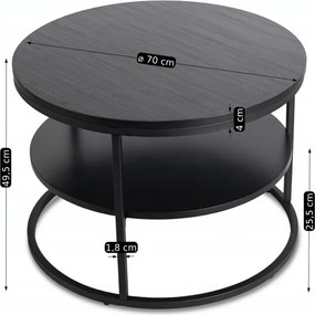 Stolik Kawowy z Półką BEST 70 cm Czarny Nowoczesny
