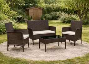 Zestaw mebli ogrodowych Livora 118 - 2 krzesła, sofa i stolik kawowy, kolor brązowy