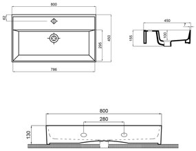 Umywalka ceramiczna nablatowa / wisząca brązowa z półką i otworem na baterie 80x45 cm LERA Cappuccino