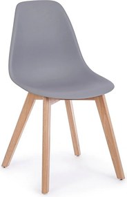 Zestaw 4 szarych krzeseł z polipropylenu z drewnianymi nogami - SYSTEM