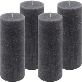 Zestaw świec rustykalnych, 20 cm, Ø 7,5 cm, antracyt, 4 szt.