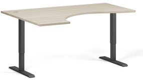 Ergonomiczne biurko z regulacją wysokości, 160x120 cm, 2 silniki, L/P, czarna podstawa, dąb naturalny