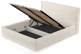 Kremowe tapicerowane łóżko dwuosobowe ze schowkiem i stelażem 200x200 cm Lounge L – Maison de Rêve