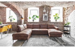 Brązowa rozkładana sofa w kształcie litery "U" z imitacji skóry Miuform Lofty Lilly Vintage, lewostronna