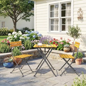 Outsunny Zestaw 3-częściowy dla 2 osób: Stół i 2 składane krzesła na taras, balkon, Teak | Aosom PL