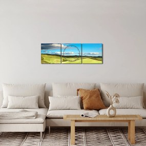Obraz - Zielony krajobraz ze wzgórzami (z zegarem) (90x30 cm)