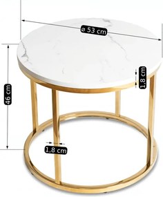 Stolik Kawowy CLIFF 53 cm Biały Marmur/Złoty Nowoczesny Glamour