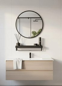 Czarne okrągłe lustro 80 cm z półką do łazienki L0-P29